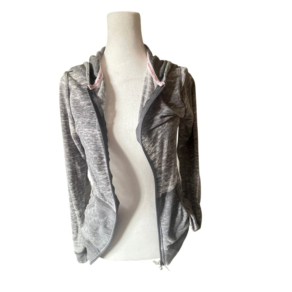 Hard Candy Women Y2K Grunge Streetwear Sheer Gray Lightweight Zip Up‎ Hoodie S